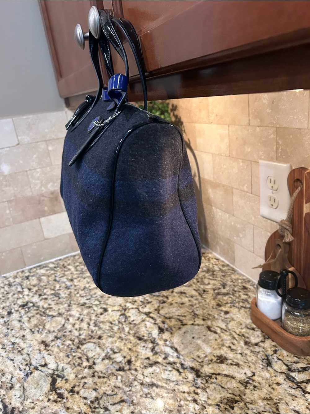Coach 2013 Wool Stripe F24784 Charcoal Cobalt Blue Satchel Handbag Purse Rare. - Picture 8 of 12